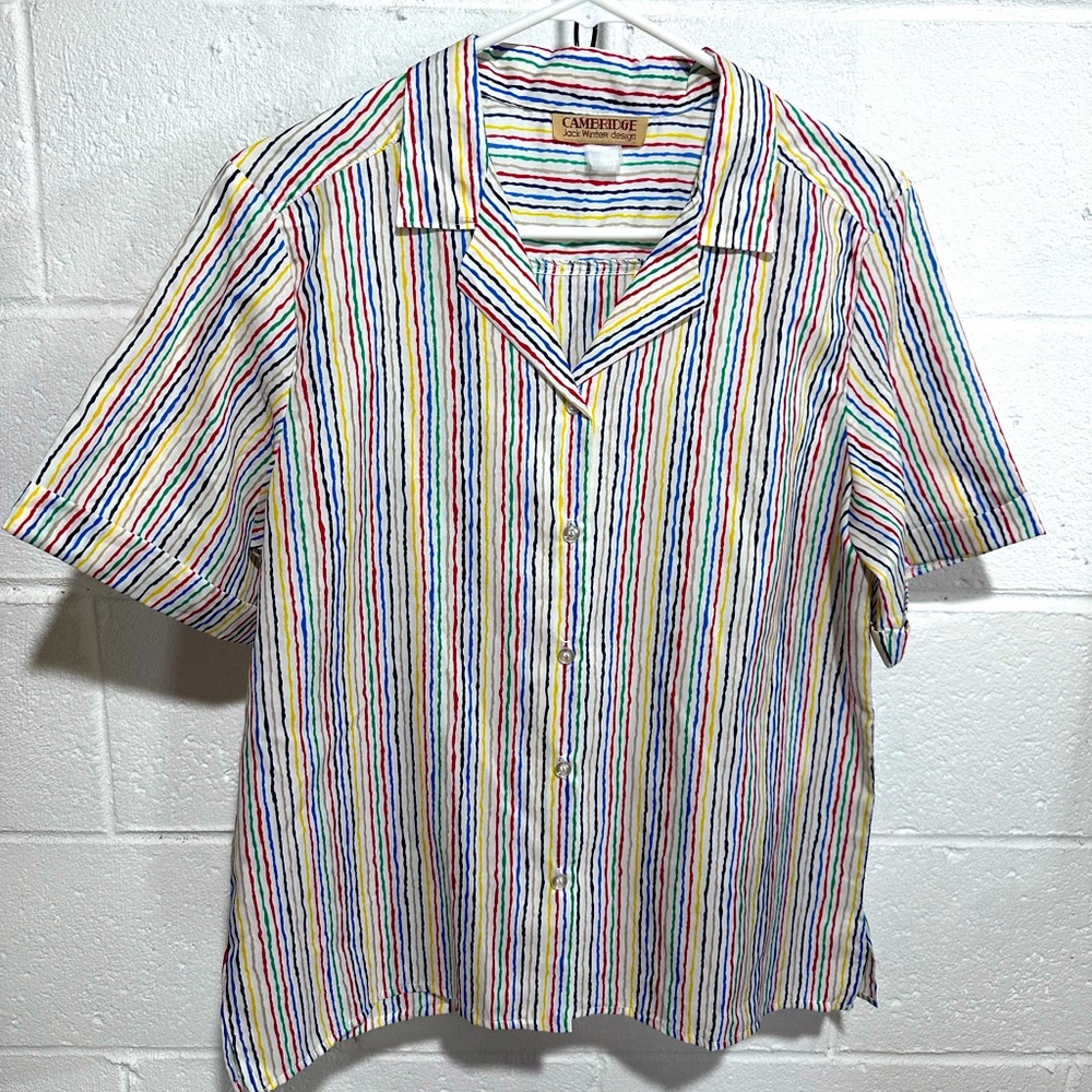 VINTAGE Cambridge Jack Winter short sleeve button down rainbow stripe - sz 12
